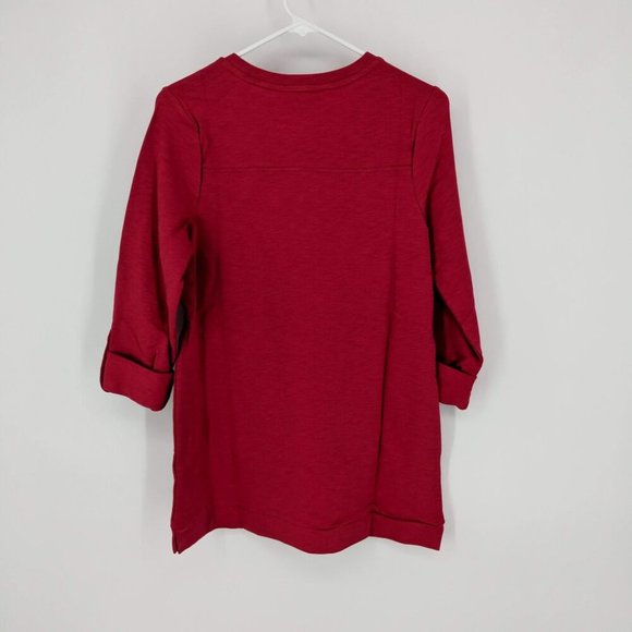 Denim & Co. Active French Terry 3/4-Sleeve Tunic Shirt Top XXS Rose Red - Picture 2 of 5